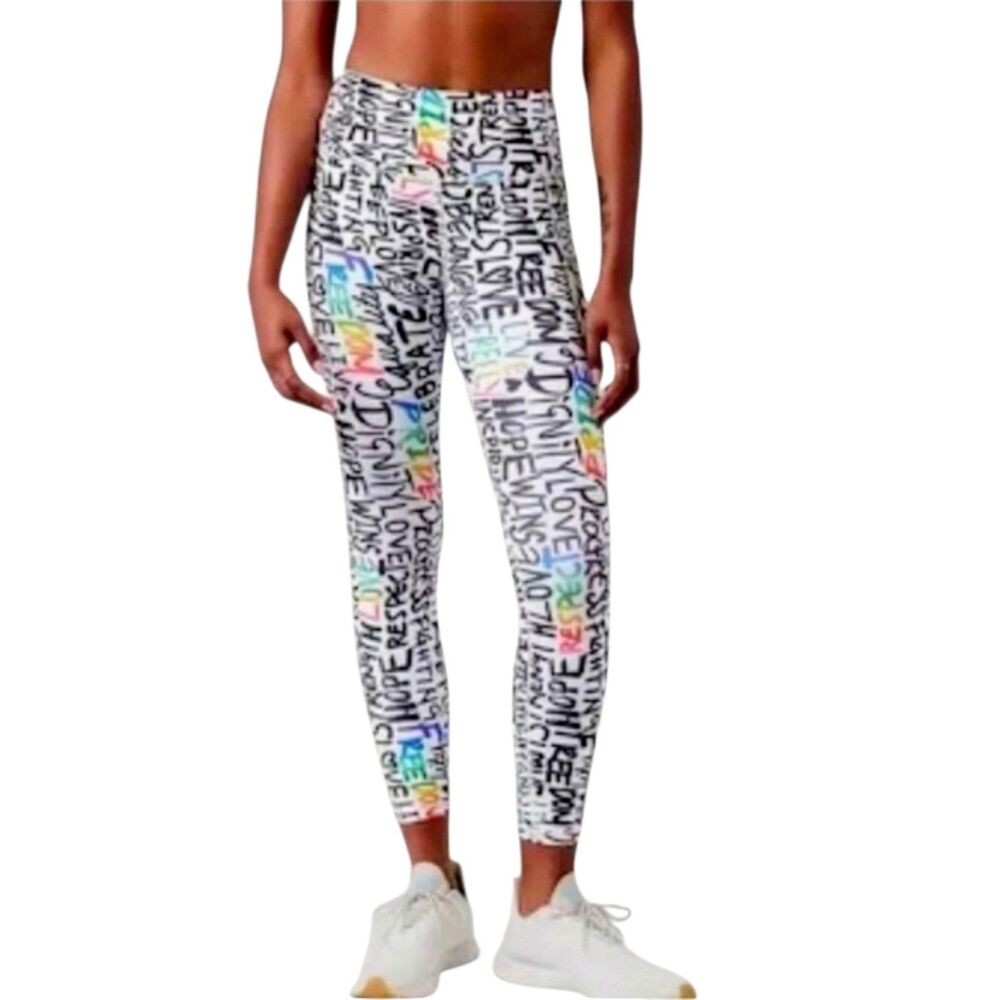 ATHLETA ELATION NWT! PRIDE LOVE UNITY White Train 7/8 Stretch Athletic Tights